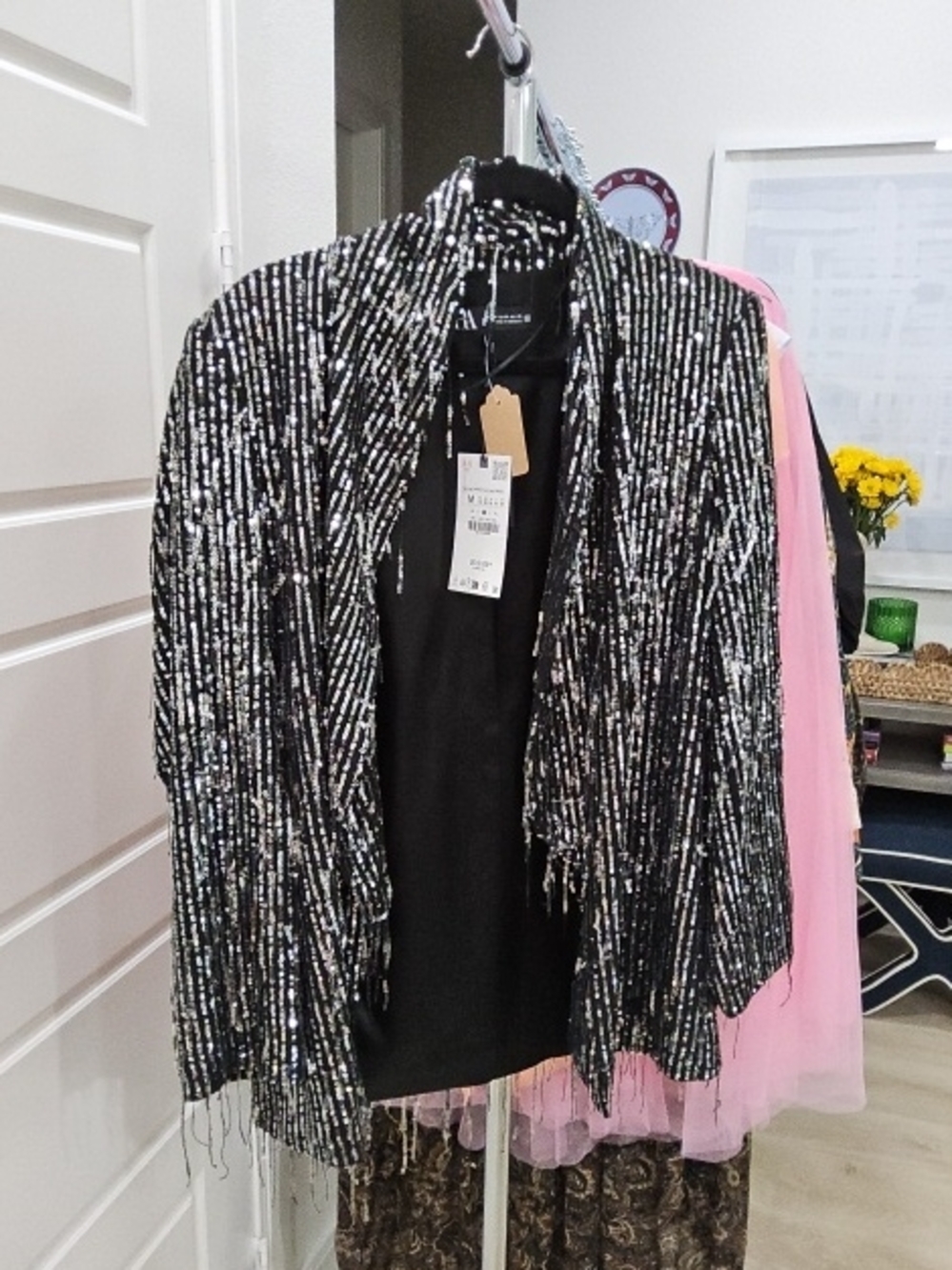 Zara Black Jacket with Silver Sequins and Fringe